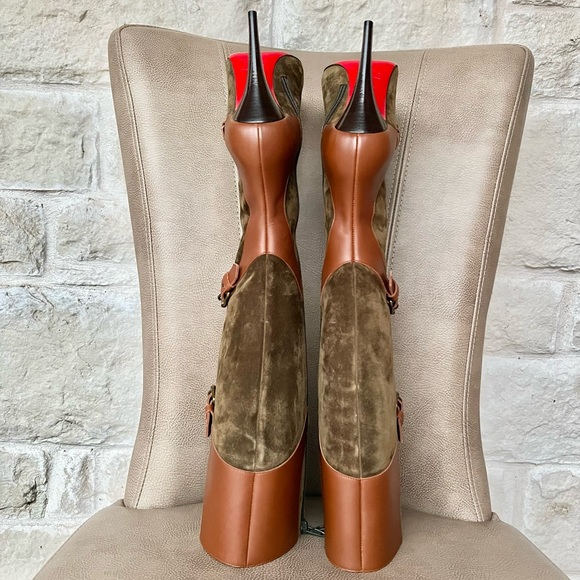 Christian Louboutin Canassone 100 Knee high Boots Cognac Olive Green Euro 38 - Picture 9 of 16